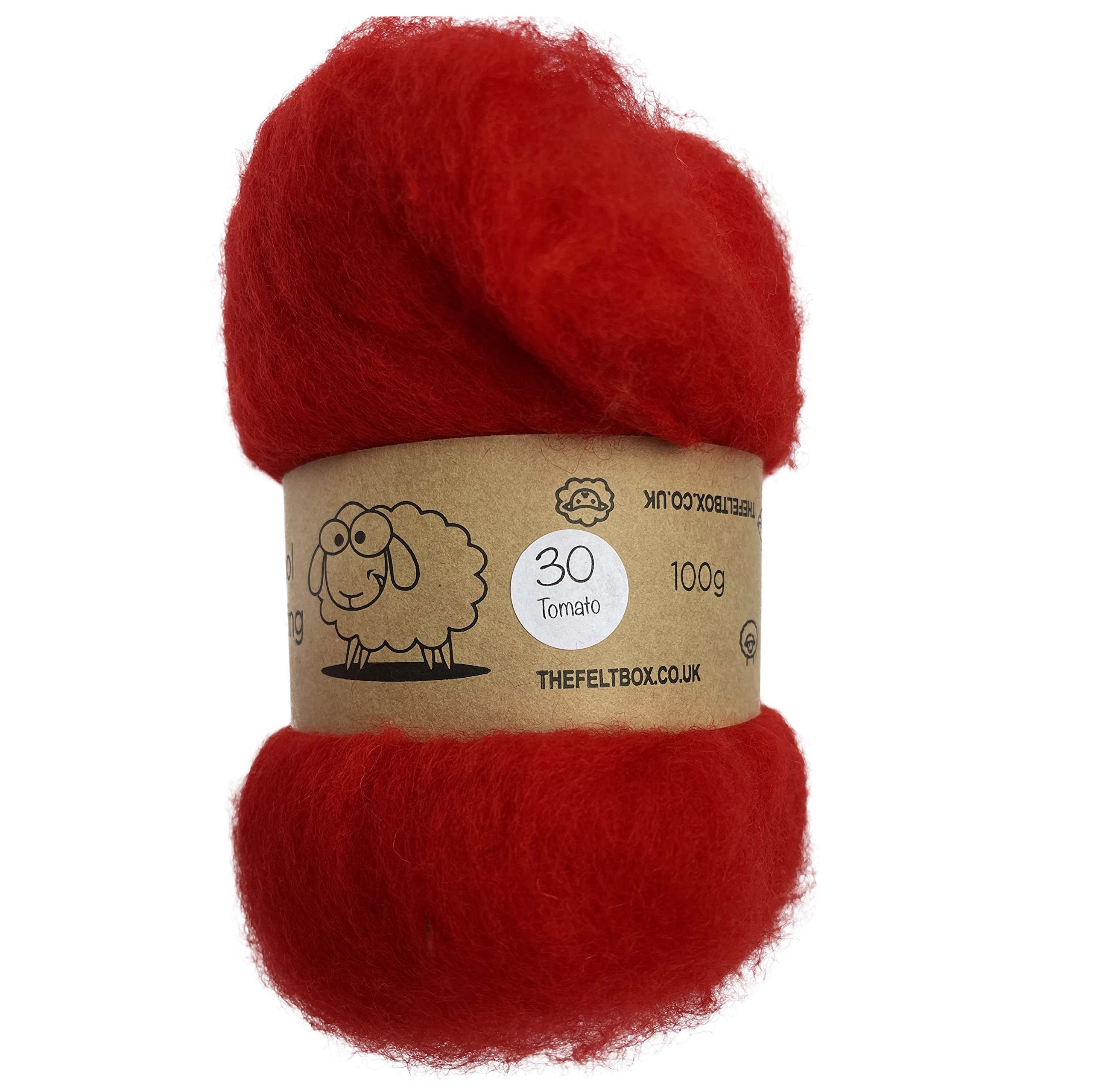 The Felt Box Needle Felting Wool Carded Batting : Short Coarser Mixed Together Fibres, Use as Core or Finish Wool 100 g | 3.5 oz- Tomato Red #30