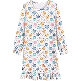 Tkria Girls Nightgowns Toddler Nightdress Soft Cotton Sleepwear 3-10 Years Kids Long Sleeve Nightie Pajamas Ruffle Pink Dress