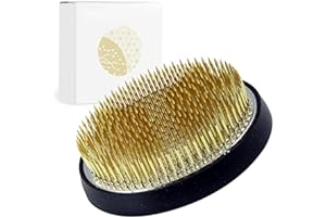 Wazakura Ikebana Kenzan Japanese Flower Holder, Made in Japan, Floral Arranging Pin Frog, Round - 3-1/4"(80mm) Brass