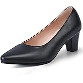 Vipost Wide Width Black Heels for Women Dress Shoes Low Chunky Block Closed Toe Heels Work Office Party Casual Classic Slip On Comfortabl Pumps