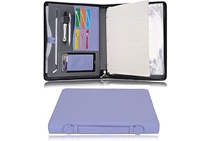 Wonderpool Travel Zippered Portfolio 3 Ring Binder A4 Padfolio Document Case with Removable Clipboard Legal Pad Holder, Business Office School Organizer for Men and Women (Purple)