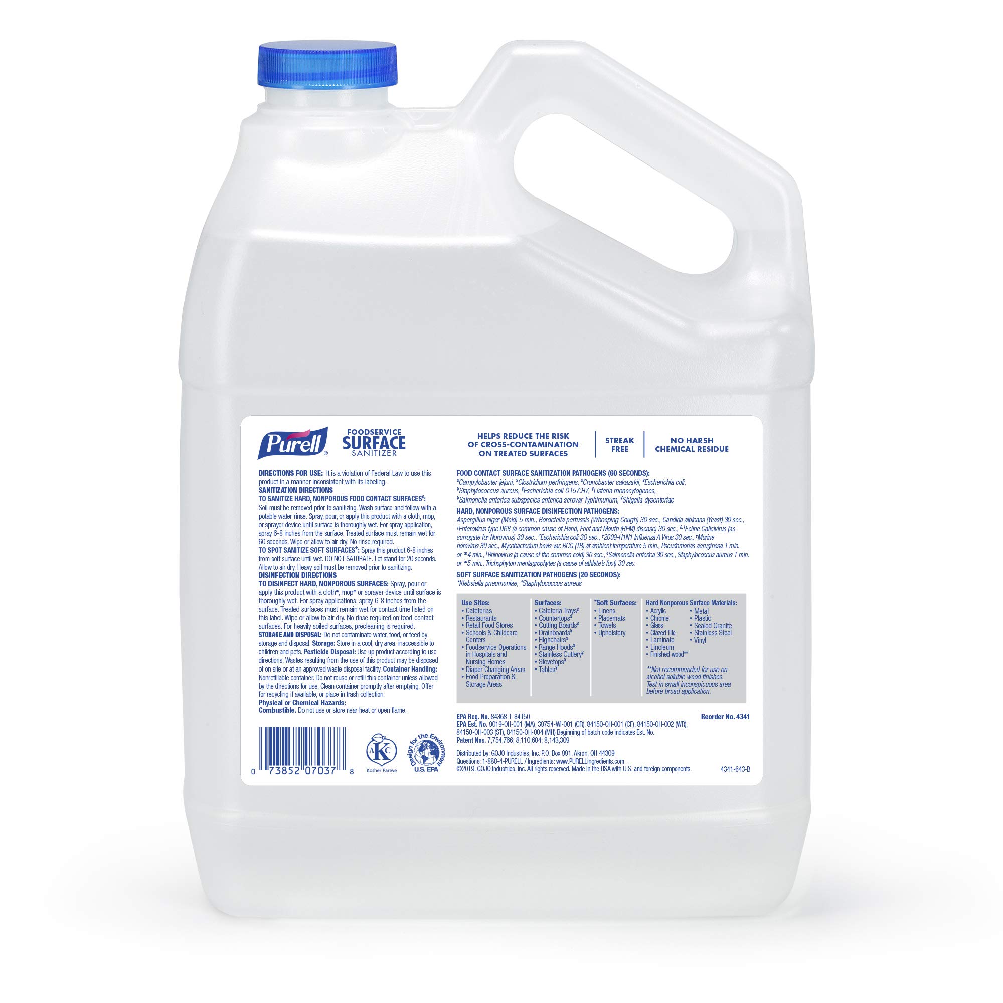 PURELL Foodservice Surface Sanitizer, Fragrance Free, 1 Gallon Surface Sanitizer Pour Bottle Refill 
