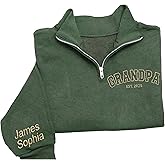 Chillever Personalized Embroidered Papa Quarter Zip Sweatshirt, Papa Shirt With Grandkids Names, Gifts For Father