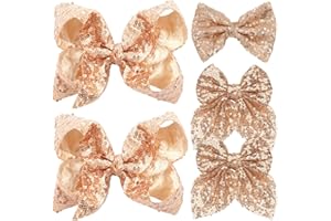 5Pcs Sparkly Gold Hair Bows for Girls,Glitter Enchanting Fairy Fashion Sequin Bow Alligator Clips Hair Accessories for Girls 