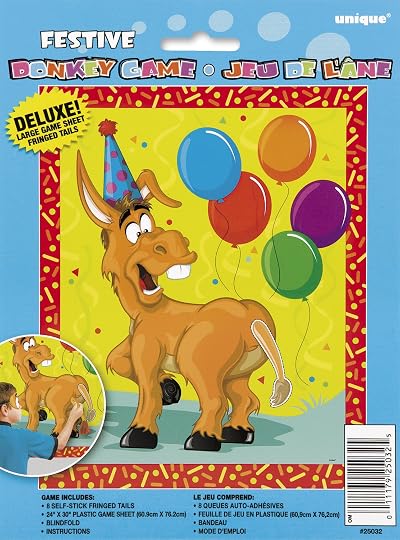 Unique Multicolor Pin the Tail on the Donkey Game Set for 8 Players