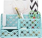 EXERZ Desk Organiser Turquoise 7 Compartment Mesh Caddy with Drawer view 3