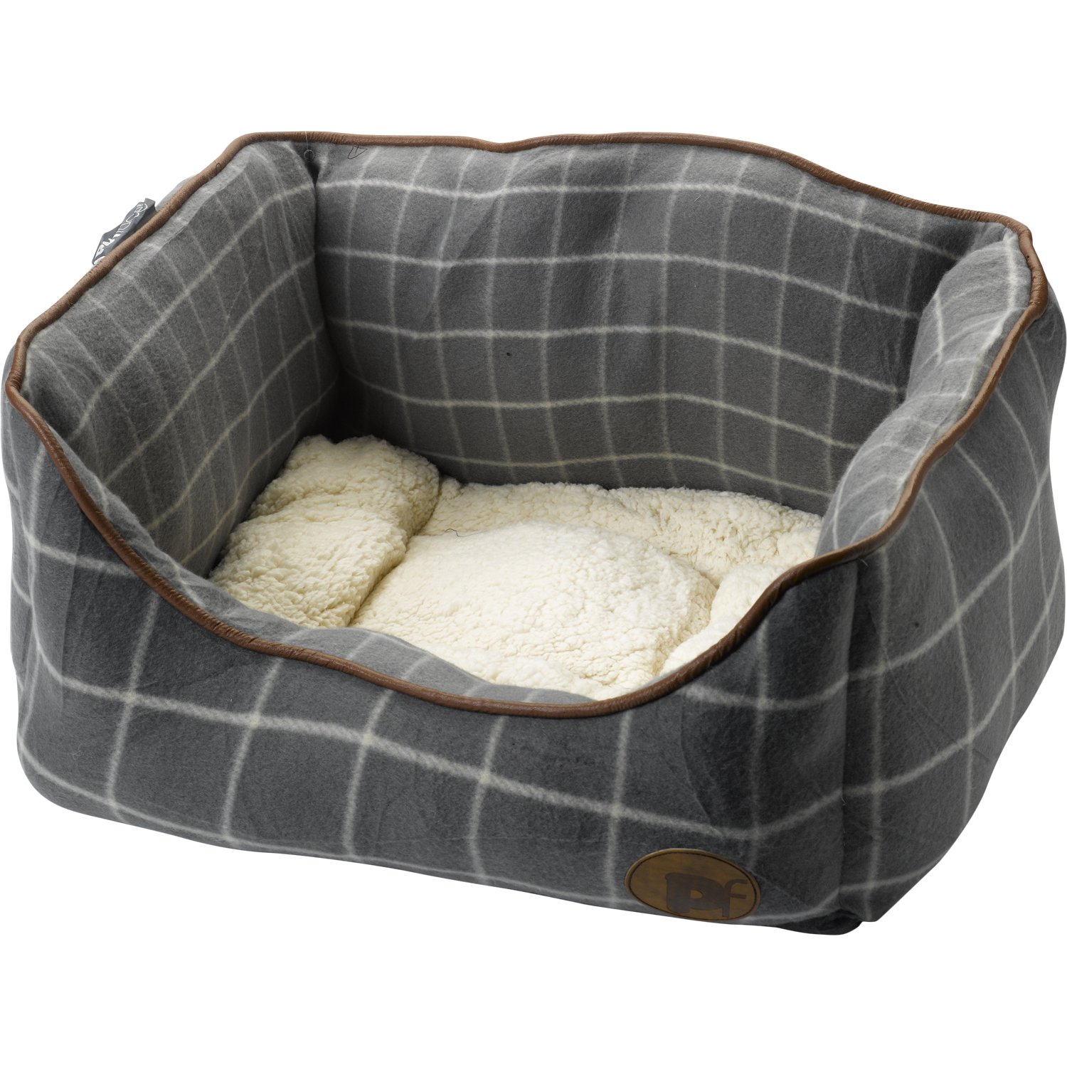 Petface Grey Window Pane Check Square Dog Bed with Reversible Cushion, Machine Washable, Small (Pack of 1)