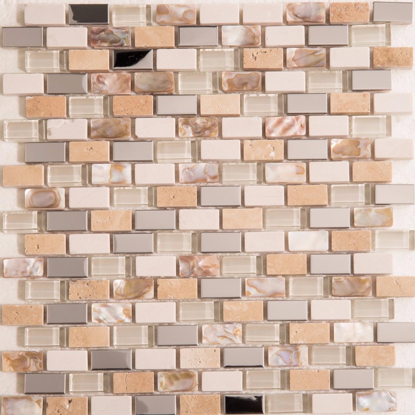 Polished Steel, Stone & Glass Mosaic Wall Tile Sheet (MT0145)