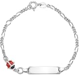 UNICORNJ 925 Italy Sterling Silver Child or Baby Name Bracelet Girls Boys, Personalized Engraved Kids ID Bracelets, 6.5" Figaro Chain, Enamel Charm Newborn Infant Toddler Kid Jewelry
