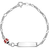 UNICORNJ 925 Italy Sterling Silver Child or Baby Name Bracelet Girls Boys, Personalized Engraved Kids ID Bracelets, 6.5" Figaro Chain, Enamel Charm Newborn Infant Toddler Kid Jewelry