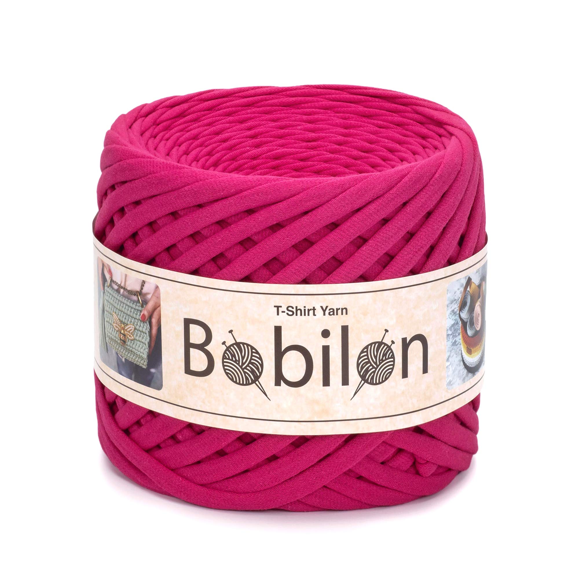 Bobilon Primary T-Shirt Yarn for Crocheting, Knitting, Macrame, Hot Pink, 110 Yards, 5-7 mm, Cotton — image 1