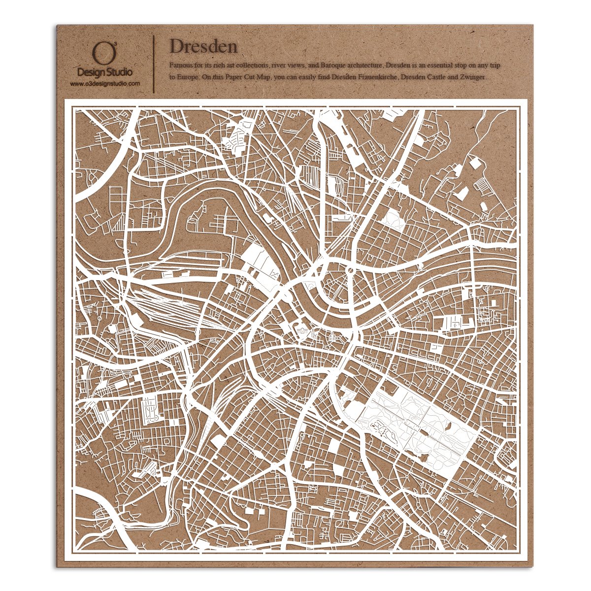 Dresden Paper Cut Map White 30x30 cm Paper Art — image 1