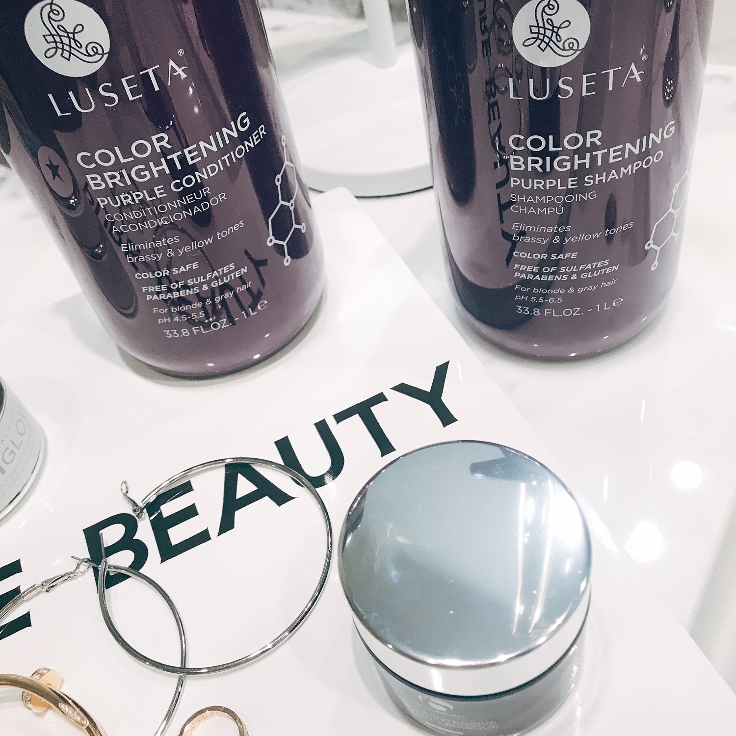 L LUSETA Color Brightening Purple Shampoo and Conditioner Set for Blonde and Gray Hair, Infused with Cocos Nucifera Oil to Help Nourish, Moisturize and Condition Hair, 2x33.8oz