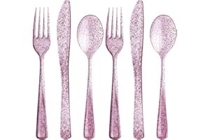 Lillian Collection Plastic Cutlery Combo Box | Rose Gold Glitter | Pack of 48