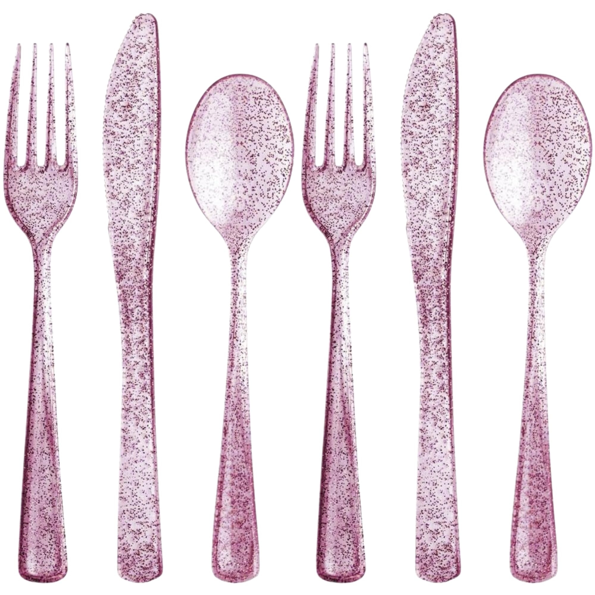 Plastic Cutlery Combo Box | Rose Gold Glitter | Pack of 48