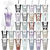 Funnymoom 30 Sets Nurse Appreciation Gifts Bulk, 24 oz Tumblers with Lids and Straws, Thank You Plastic Cups with Cards and Bags for Nurse Staff Holiday Party Favors(Lovely,Morandi Colors)