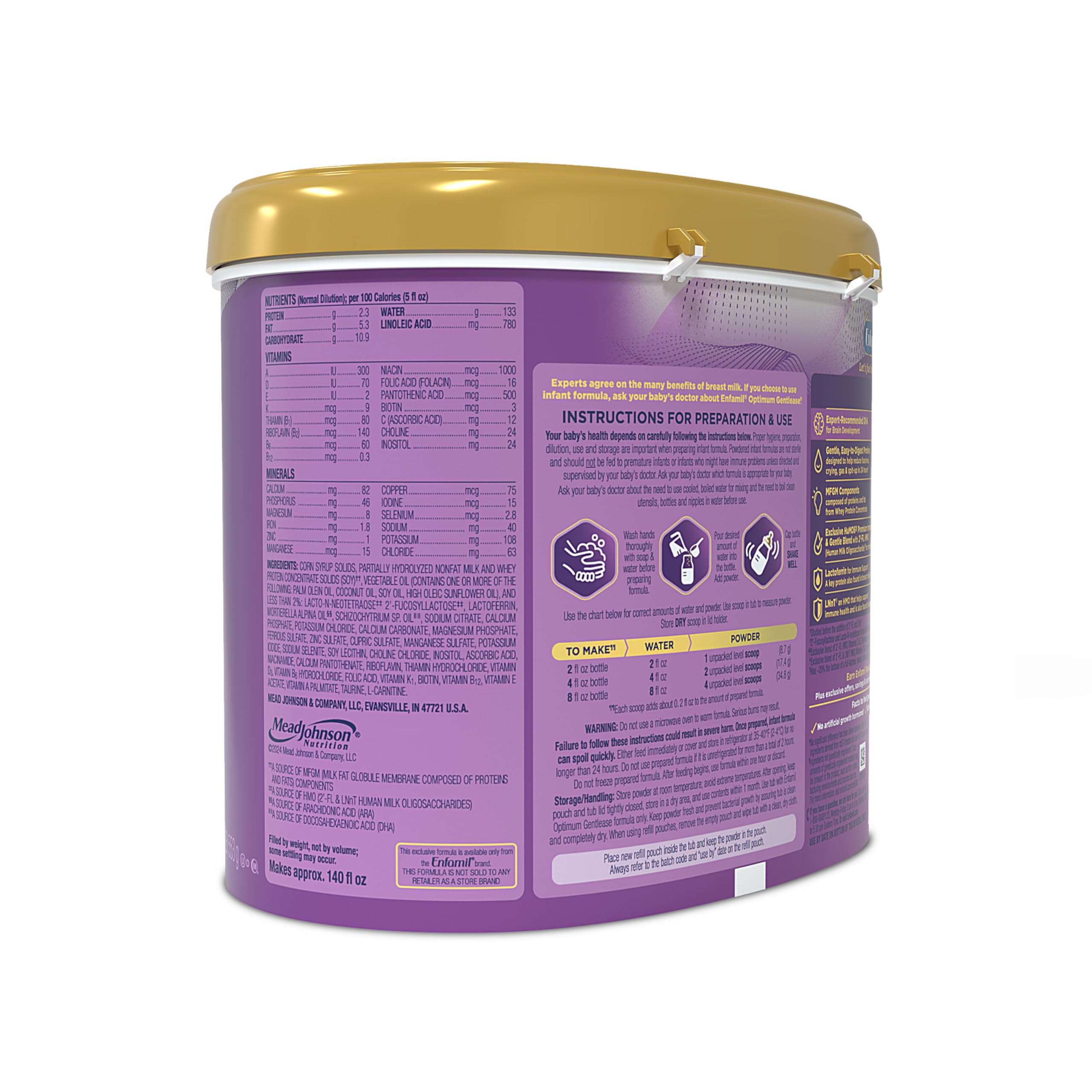 Enfamil Optimum (Enspire) Gentlease, Our Closest Formula to Breast Milk, Immune-Supporting Lactoferrin and Brain-Supporting DHA Baby Formula - Powder 19.5 Oz Tub