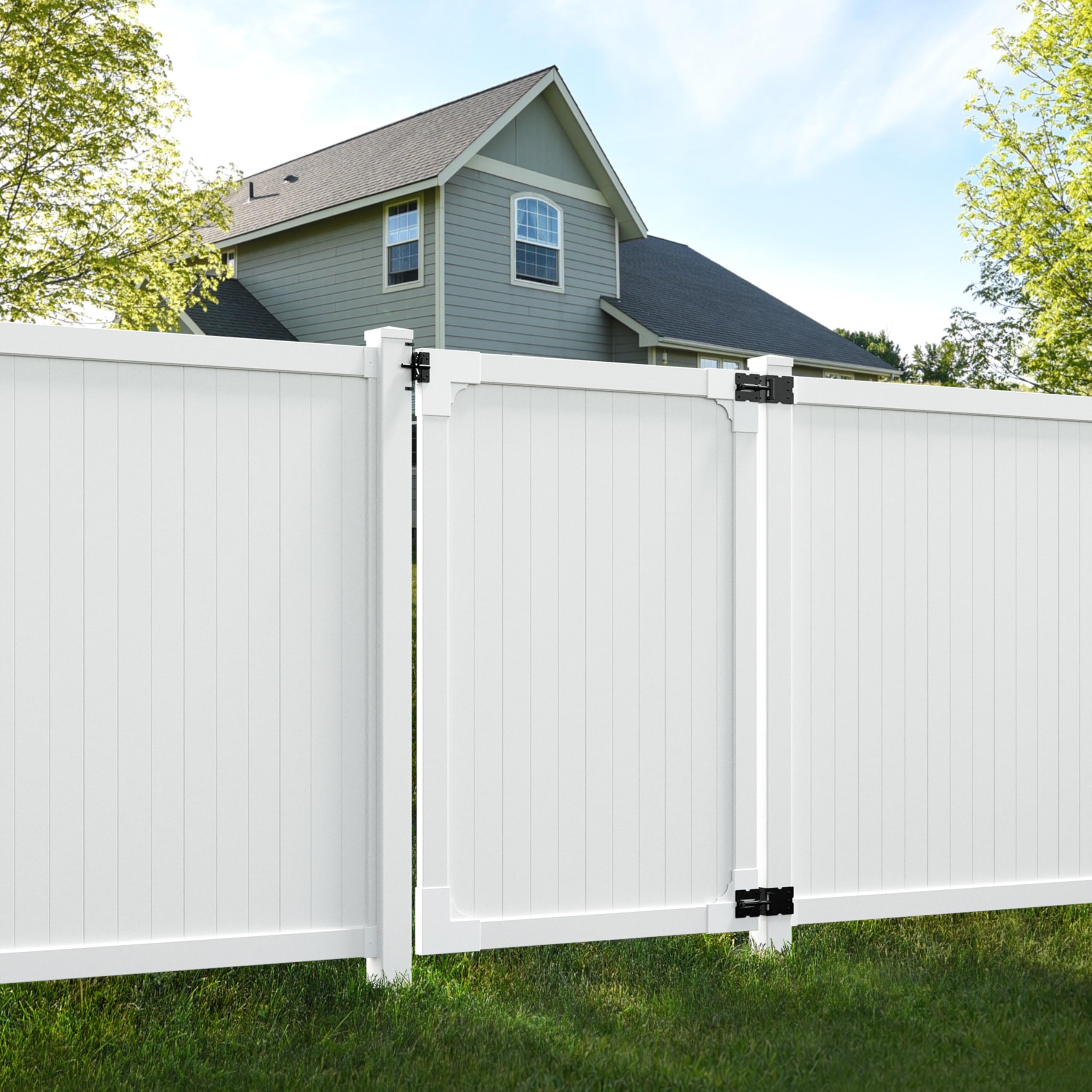 Photo 1 of 6ft H x 4ft W (1 Gate) No Dig WamBam Privacy Gate Kit, White Vinyl Privacy Yard Fence Gate with Hardware Included for Yard Fence Kit, Durable Outdoor Gate for Yard or Garden, BL19111