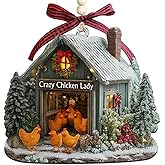 Chicken Ornaments for Christmas Tree 2025 - Farmhouse Decorations Gifts for Chicken Lovers, Farmers, Women, Men - 2D Flat Chicken House Farm Wooden Ornament