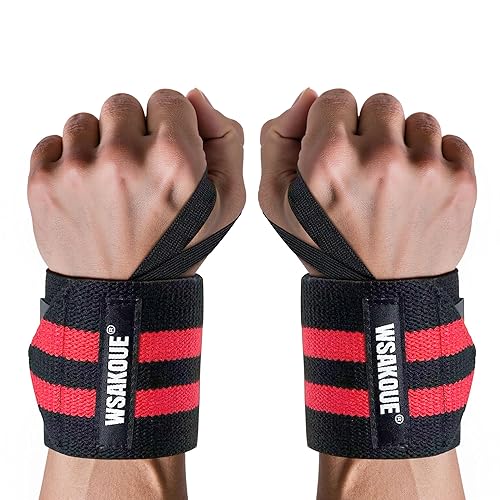 WSAKOUE Weightlifting Wrist Wraps - 18" Professional Wrist Support with Heavy-Duty Thumb Loop for Powerlifting, Bench Press & Strength Training- Adjustable Gym Wrist Straps for Men & Women - Red