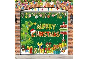 Ganeen 7x 8 ft Christmas Outdoor Green Tree Garage Door Banner Large Winter Forest Pine Trees Snowy Backdrop Holiday Background Sign for Xmas Garage Door Wall Decoration Props Gifts