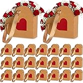 Glenmal 24 Pcs Valentine's Day Heart Shaped Flowers Boxes with Handles Empty Galentine Kraft Paper Wrap Floral Gift Boxes Bouquet Storage Bucket for Valentine Mother's Day Parties