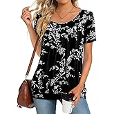 Anymeet 2026 Women's Spring Summer Tunic Tops Short Sleeve Casual Tshirt for Leggings Pleated Blouses