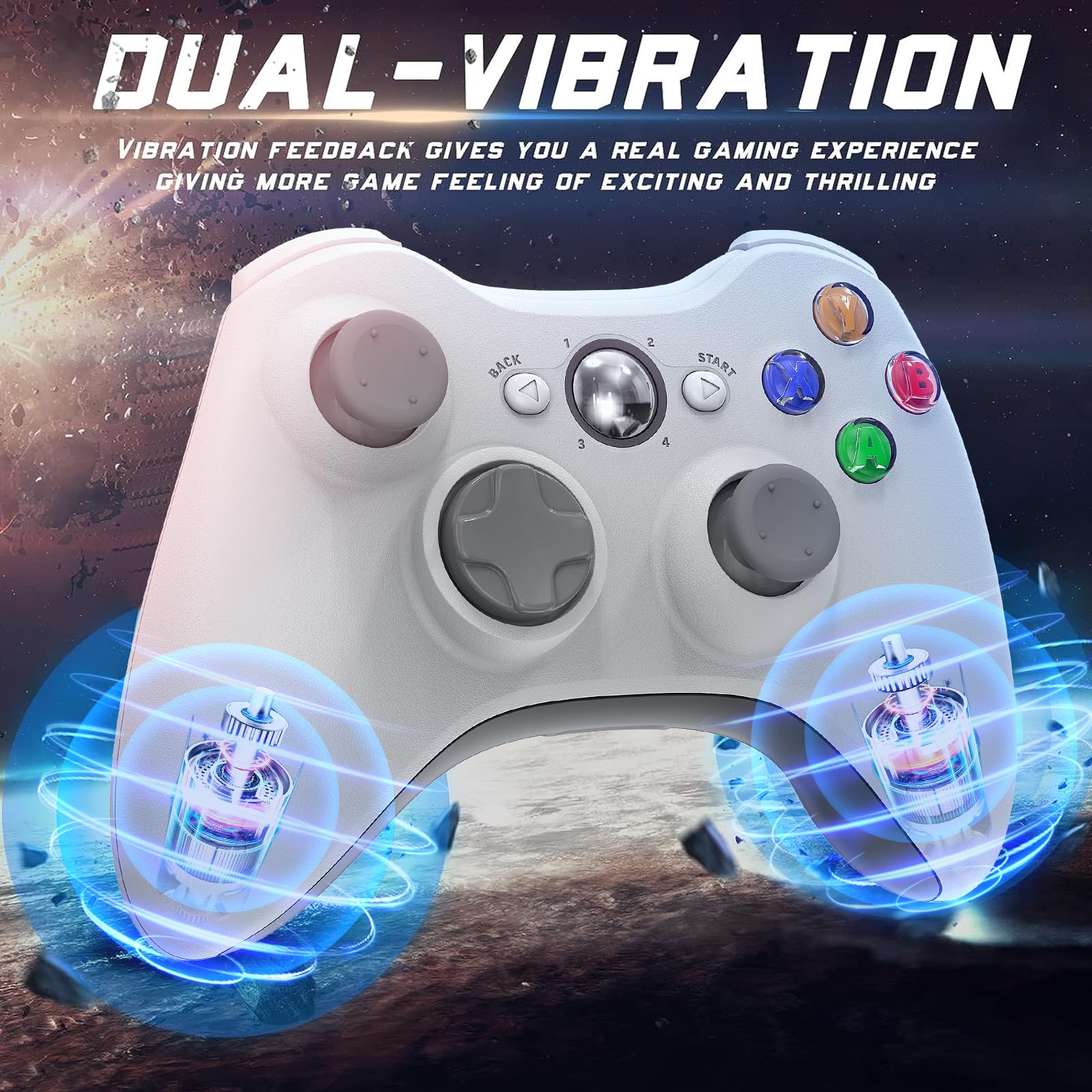 Nonbliep 2 Pack for Xbox 360 Controller, Compatible with Xbox 360 & Slim/PC Windows 10/8/7, with Upgraded Joystick/Dual-Vibration/2.5mm headphone Jack for Xbox Controller Wireless White