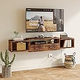 Homeiju 60'' Floating TV Stand with Power Outlet,Wall Mounted TV Console with Drawers, Floating Etertainment Center with Storage, Floating TV Shelf for Living Room, Bedroom, Brown
