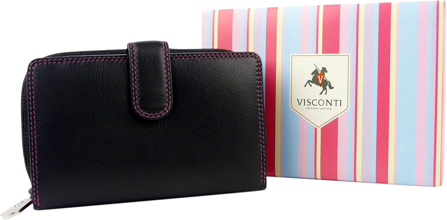Visconti Quality Classic Ladies Soft Leather Purse Wallet Designer Black Berry Boxed - Image 3