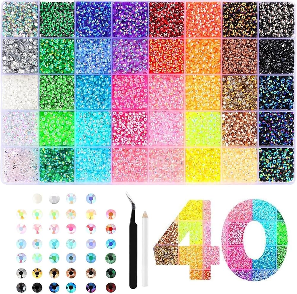 40 Colors Rhinestones Bedazzling Kit, 32000 Pcs 3mm/4mm/5mm Flatback Gems With Tools, Bling DIY Craft Supplies for Clothing S