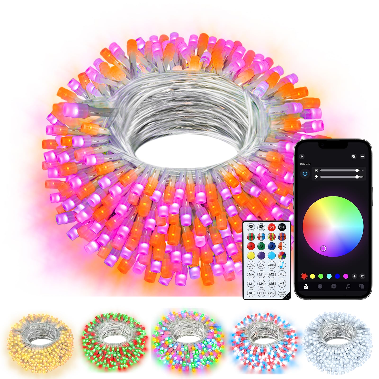 Photo 1 of echosari Smart String Lights, 200 LED 66Ft Color Changing Fairy Light with App, Music Sync RGB Built in Chip for Bedroom Party Decoration (Clear Wire)