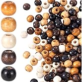 Pndeyo 150pcs Large Hole Wooden Beads for Crafts, Vintage Round Natural Wood Hair Bead, 5 Colors 9X10mm Wooden Loose Spacer Beads for Macrame Necklace Bracelet Hair DIY Craft Handmade Decor