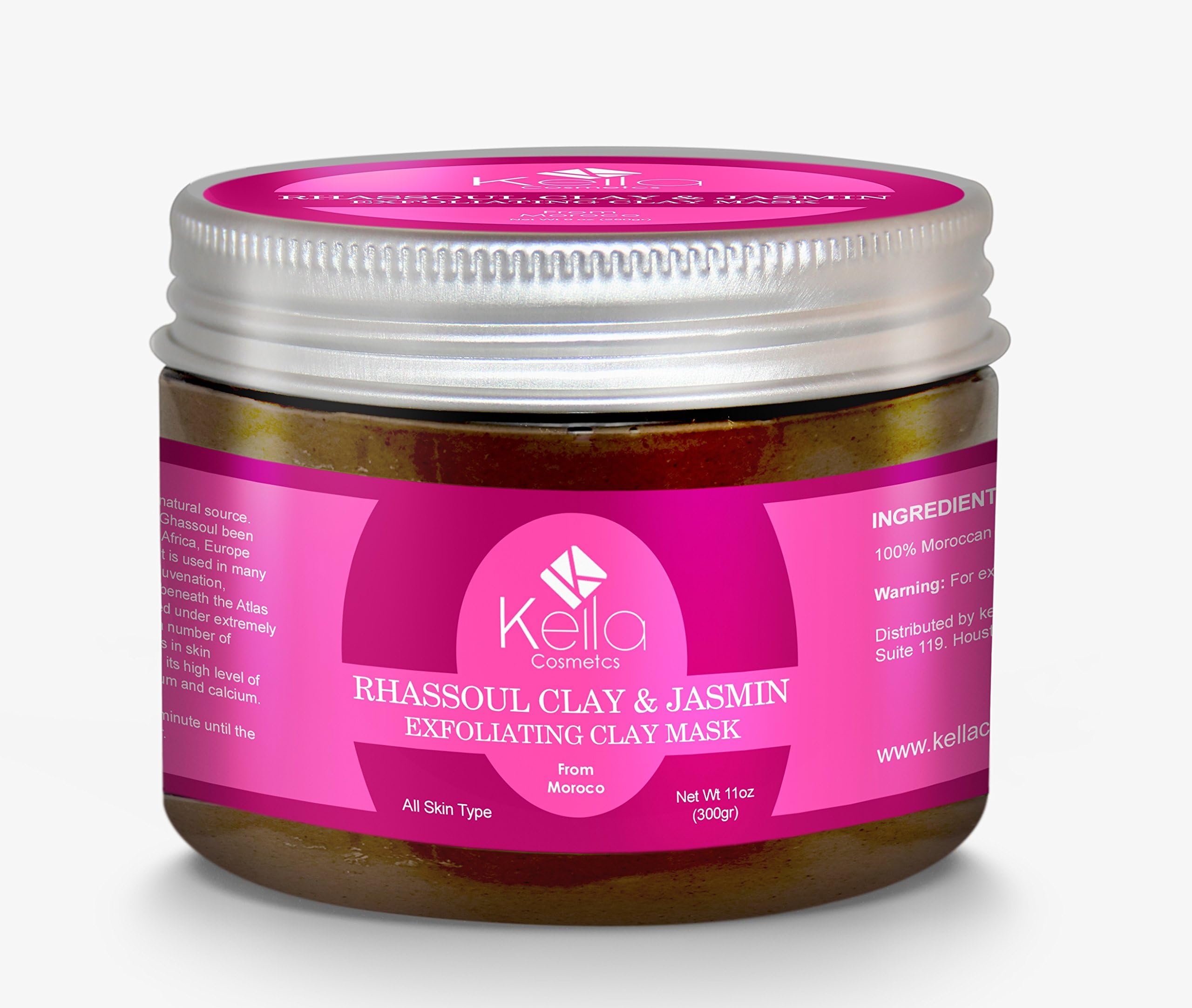 100% Pure and Naturel Moroccan Rhassoul Clay with Jasmin - Hair, Face, Body Mask (300gr - 11fl/oz}