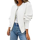 ZESICA Women's Open Front Cardigan Sweater 2026 Spring Casual Knitted Long Sleeve Pearls Trim Outerwear Coat Trendy Clothes
