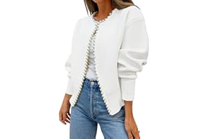 ZESICA Women's Open Front Cardigan Sweater 2025 Fall Casual Knitted Long Sleeve Pearls Trim Outerwear Coat Trendy Clothes