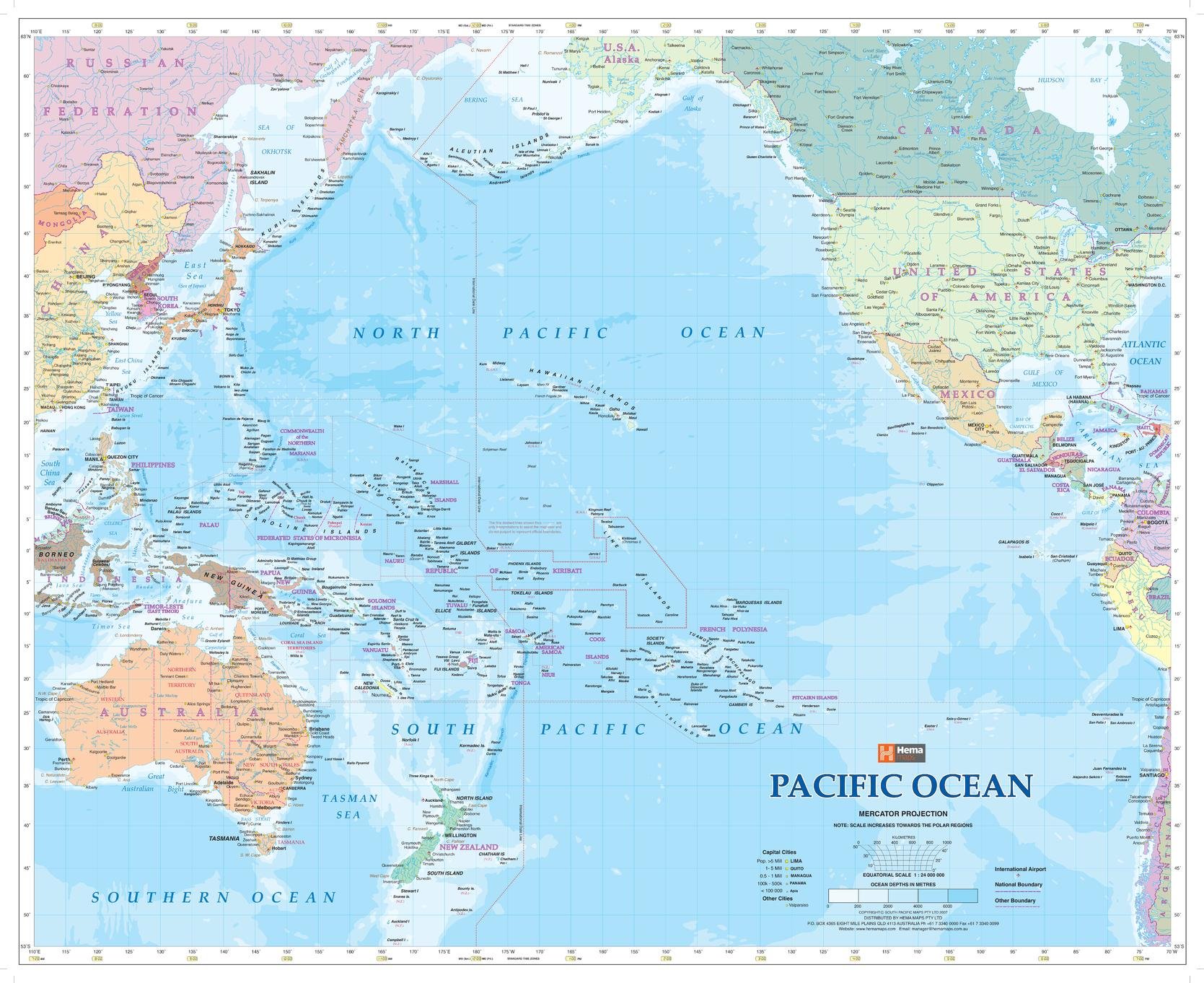 Pacific Ocean Wall Map - 34" x 27.75" Paper