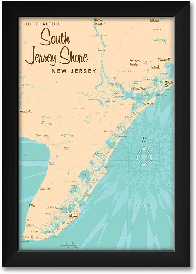 Map Of South Jersey Shore Canvas Map Art South Jersey Shore Home Living Home Decor Lifepharmafze Com