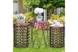 HFHOME Nesting Round End Table Set of 3, Metal Coffee Tables, Modern Accent Furniture Nightstands Decor Side Tables for Home Office Indoor - Black with Bronze Brush