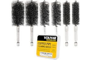 VOUYAR Quadruple Wire Twist Professional ID Copper Tube Pipe Cleaner for Fittings 6pcs, 1/2" 3/4" 1" Pipe Cleaning Brush Set, Stainless Steel Wire Bore Brushes for Power Drill, 1/4 Inch Hex Shank