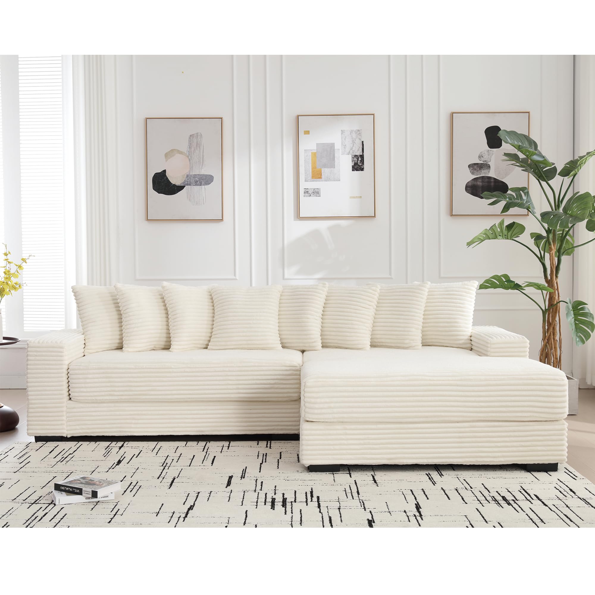 Photo 1 of *PARTIAL SET*
KEIKI 111" L-Shaped Oversized Corduroy Modular Sectional Sofa with Right Chaise Lounge and 8 Throw Pillows, 3-Seater Corner Couch with Padded Armrests, Easy Assembly, for Living Room, Beige *See Clerk Notes*