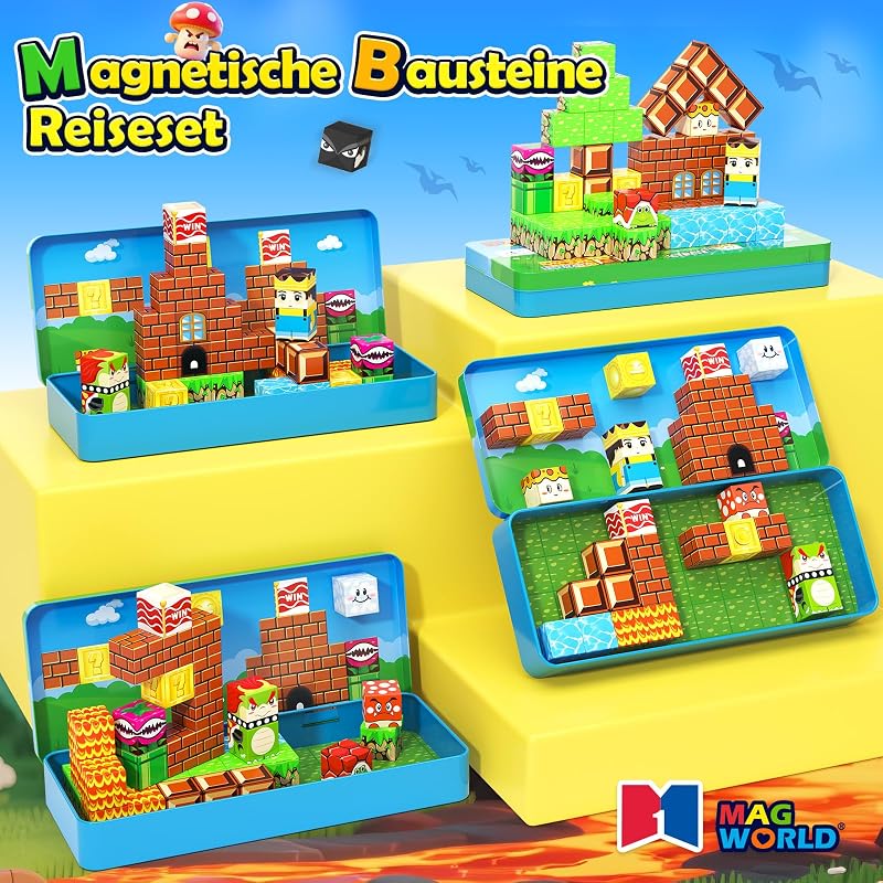 Magnetische Bausteine Reisespielzeug mit Metalldose ab 3 Jahren