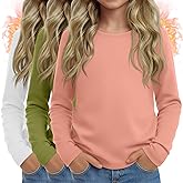 LessonZoo 3 Pack Girls Kids Thermal Long Sleeve Shirts Crew Neck Tops Fleece Lined Undershirt Winter Base Layer Basic Tees