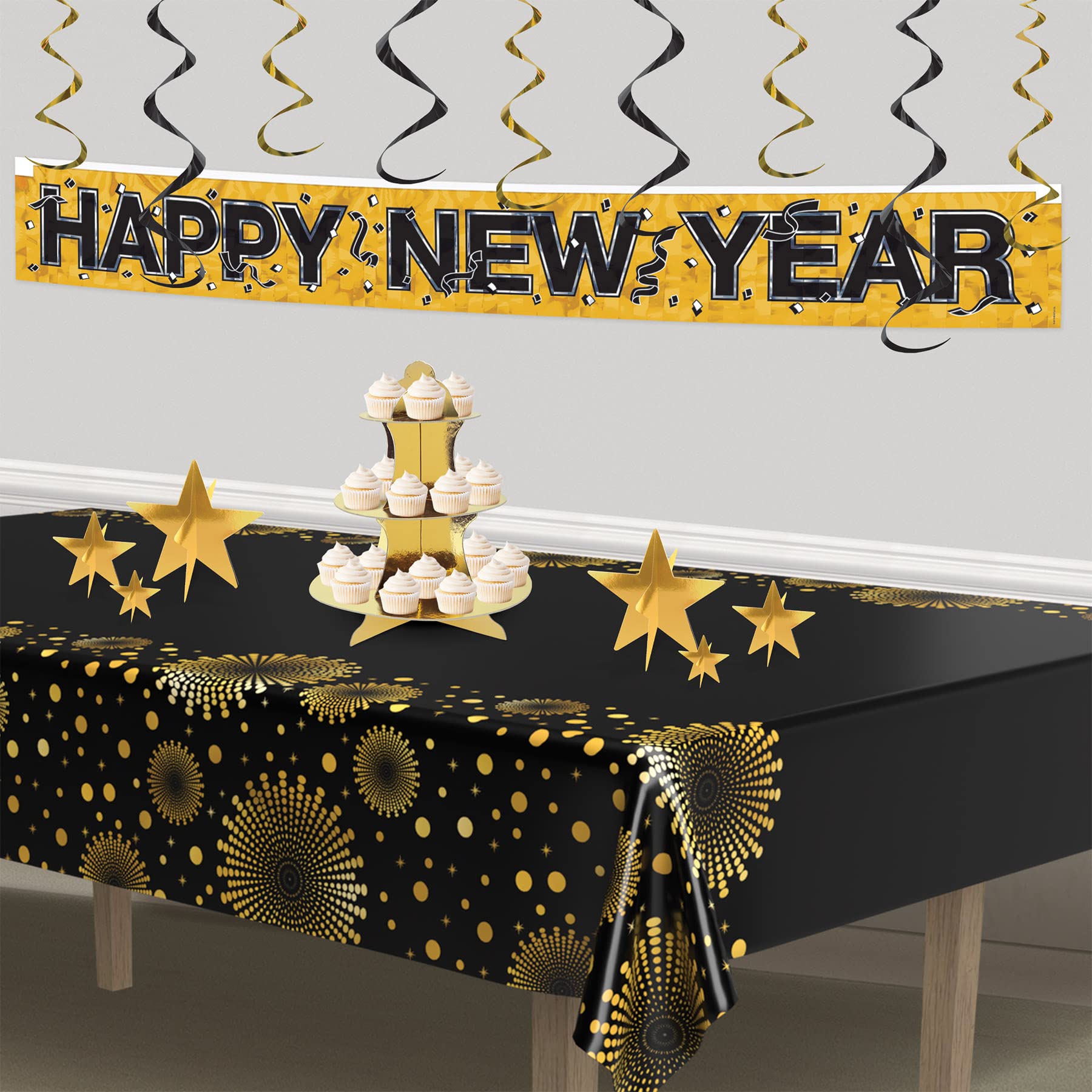 Beistle 9-Count 3-D Gold Star Centerpieces, Starry Night Decorations for Table in 3 Sizes, NYE Party Decor Cutouts & Celebration Table Accessories