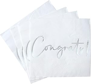 Congratulations Cocktail Napkins - 50 Pack Silver Foil