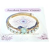 PSEEHEE Handmade Genuine Aquamarine Double Layered 14k Gold Filled Wire Wrapped Bracelet, Evil Eye Birthstone Chakra Soothing Gemstone Crystal Beads Adjustable Bangle Cuff Jewelry Gift for Women