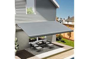 YITAHOME 12' x 10' Patio Retractable Awning, Sun Shade Shelter Cover Patio Canopy Sunsetter Awnings for Patio Deck Yard with UV Protection and Easy Crank Opening, Gray