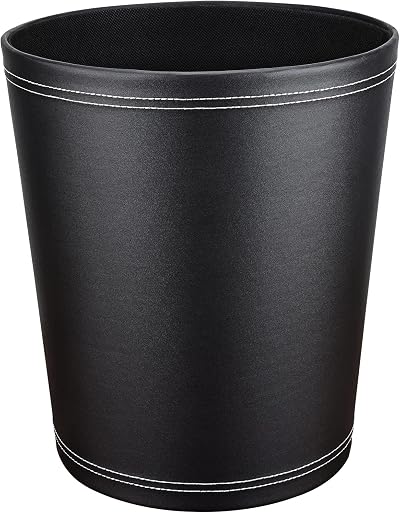 GORESE Leather Trash Can Wastebasket 9.4in Opening 11in H Black
