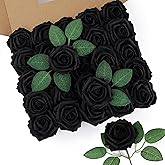 DuHouse 50Pcs Artificial Roses Flowers Fake Roses with Stems Real Touch Foam Flowers for DIY Wedding Bouquet Party Centerpiece Floral Arrangement Party Home Decor(Black)