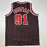 Facsimile Autographed Dennis Rodman Chicago Black Pinstripe Reprint Laser Auto Basketball Jersey Size Men's XL